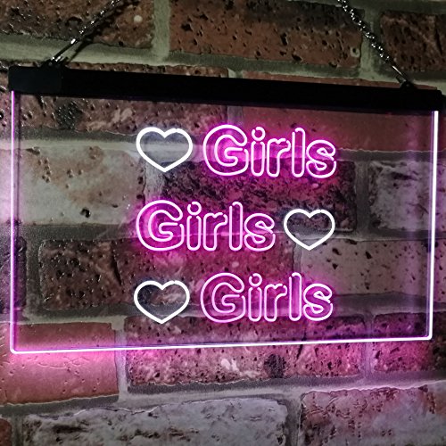 Hearts Girls Girls Girls Dual LED Neon Light Sign